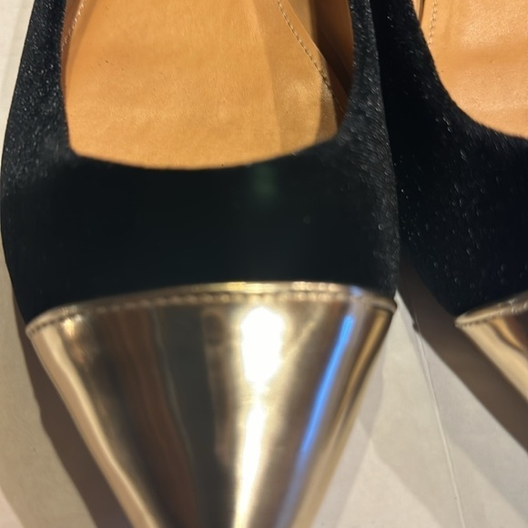 J Crew Amelia velvet cap gold toe flats black velvet pointy shoes size 8 1/2 - Picture 10 of 10